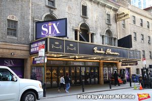 Theatre Marquee unveiling for "Six" staged as a pop concert starring the six wives of King Henry VIII: Catherine of Aragon, Anne Boleyn, Jane Seymour, Anne of Cleves, Katherine Howard, and Catherine Parr at the Brooks Atkinson Theatre on January 17, 2020 in New York City. @ BroadwayWorld Theatre Marquee unveiling for "Six" staged as a pop concert starring the six wives of Photo
