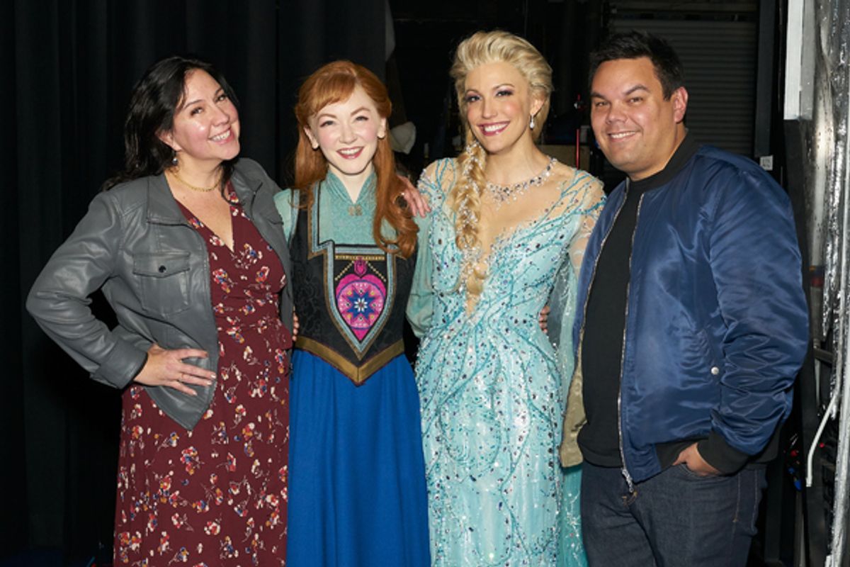 Kristen Anderson-Lopez, Caroline Innerbichler, Caroline Bowman, Robert Lopez at 