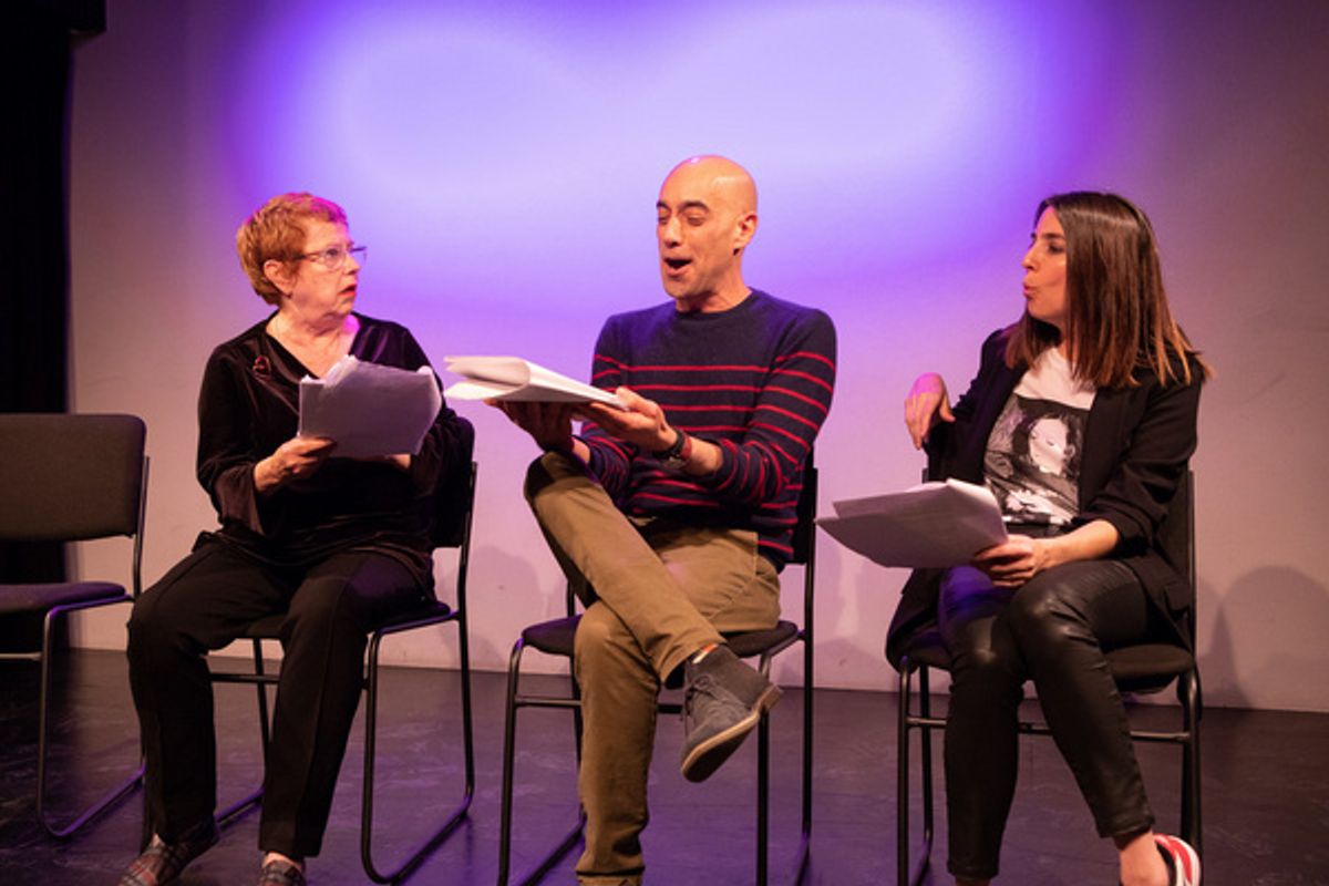 Lynne Stewart (l.), Mitch Silpa, Rachel Ramras. Photo by Justin Wagner. The Pack at Groundlings Theatre in Los Angeles, Jan. 26, 2020.  at 