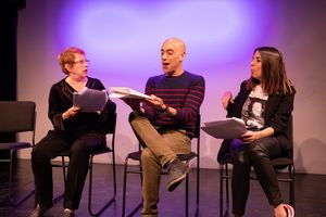 Lynne Stewart (l.), Mitch Silpa, Rachel Ramras. Photo by Justin Wagner. The Pack at Groundlings Theatre in Los Angeles, Jan. 26, 2020. @ BroadwayWorld Lynne Stewart (l.), Mitch Silpa, Rachel Ramras. Photo by Justin Wagner. The Pack at G Photo