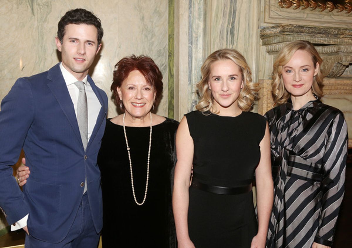 NEW YORK, NEW YORK - JANUARY 30: (L-R) Roe Hartrampf, Judy Kaye, Jeanna de Waal and Erin Davie pose at a Meet & Greet for the new cast and creative team of the new musical 'Diana' on Broadway at The Lotte New York Palace on January 30, 2020 in New York City. (Photo by Bruce Glikas) at 