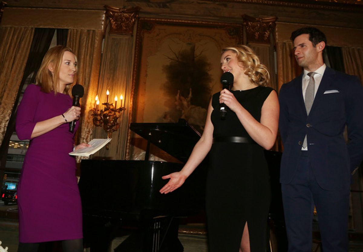 NEW YORK, NEW YORK - JANUARY 30: (L-R) Imogen Lloyd Webber, Jeanna de Waal and Roe Hartrampf at a Meet & Greet for the new cast and creative team of the new musical 'Diana' on Broadway at The Lotte New York Palace on January 30, 2020 in New York City. (Photo by Bruce Glikas) at 