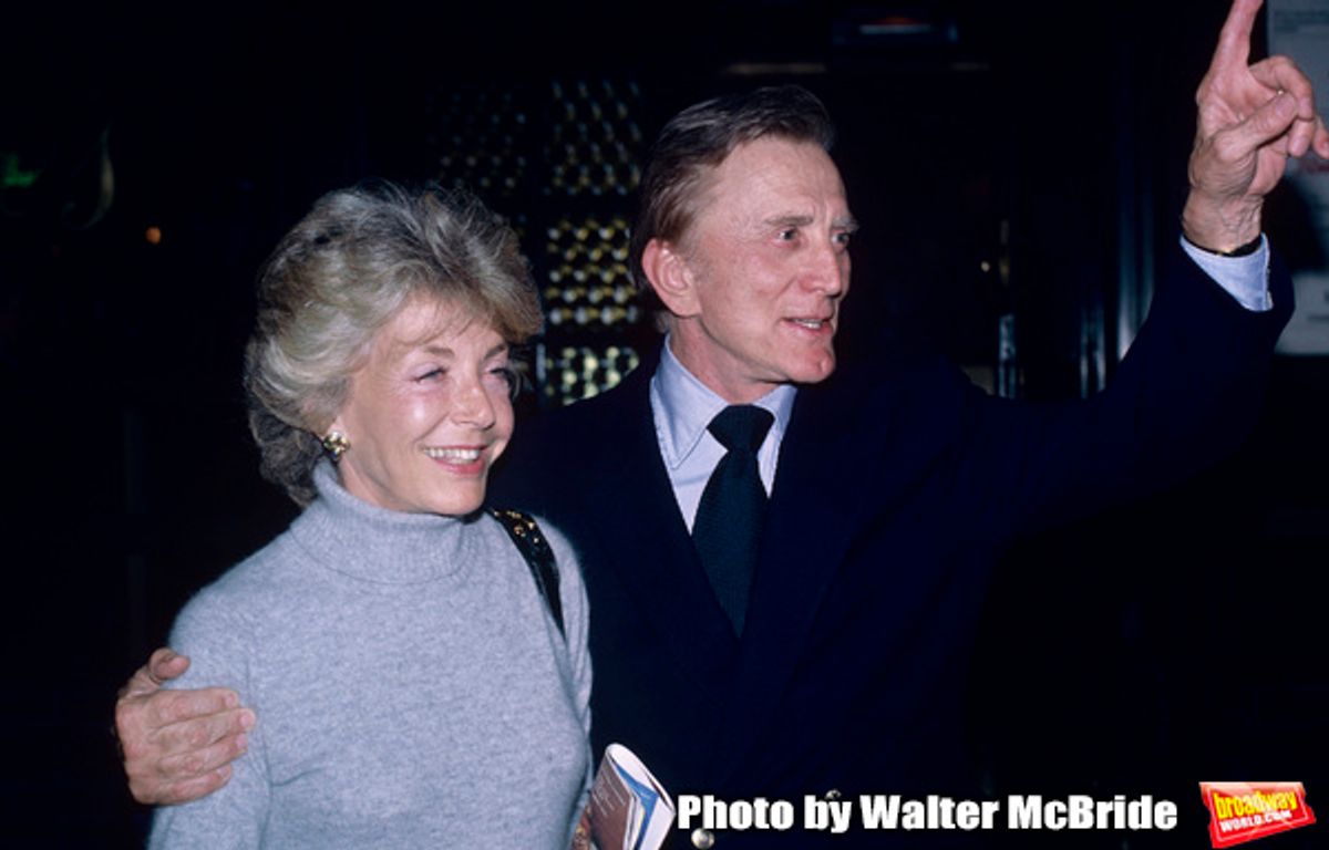 Kirk Douglas and his wife Ann Burdens having dinner at Elaines after attending a Broadway show on September 1, 1982 in New York City. at 