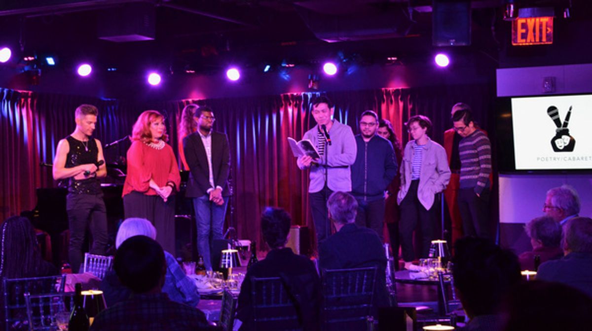 Jee Leong Koh, with the cast of Thomas March''s Poetry/Cabaret: Smitten! Feb 8 at The Green Room 42.  Photo by Christine Fischer. at 