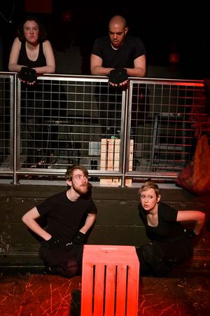 William Ketter, Laura Clare Browne, Erin Cronican and Brandon Walker in The Seeing Place Theater''s ANIMAL FARM. Photo by Russ Rowland. www.seeingplacetheater.com/shows/10-animalfarm.html @ BroadwayWorld William Ketter, Laura Clare Browne, Erin Cronican and Brandon Walker in The Seeing Pl Photo