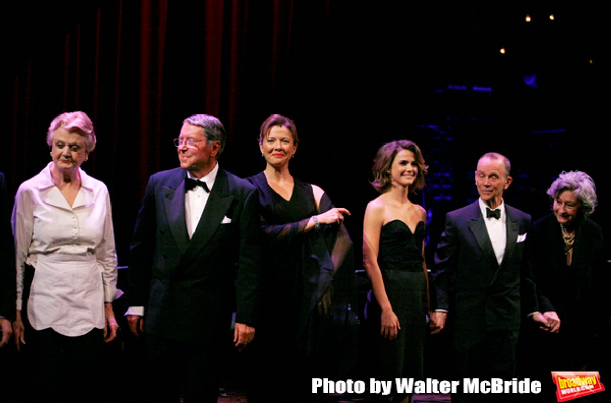 John Slattery, Angela Lansbury, Brian Bedford, Annette Bening, Keri Russell, Joel Grey & Zoe Caldwell during the Curtain Call for The Actors Fund One Night Only Benefit of ALL ABOUT EVE at the Eugene O'Neill Theatre in New York City..November 10, 2008.© Walter McBride / at 