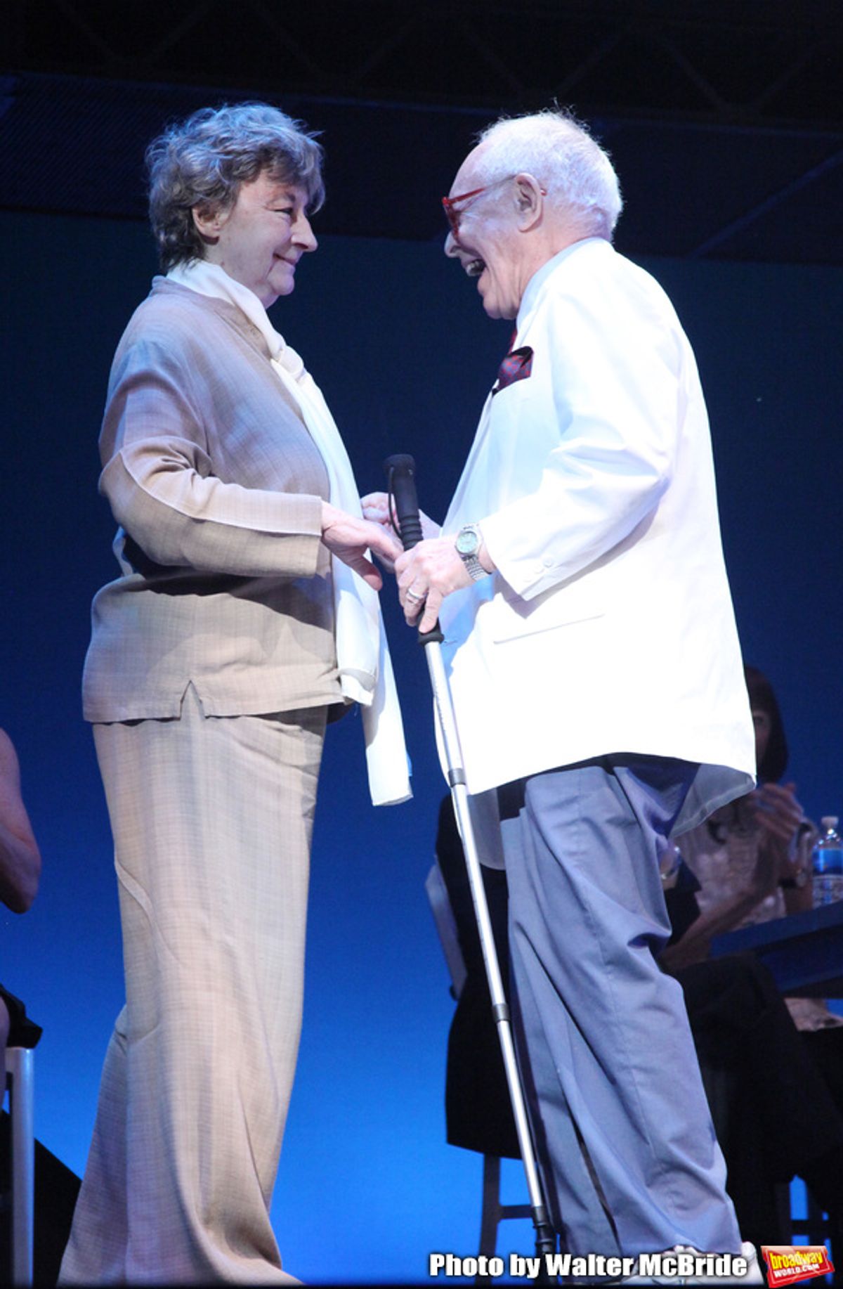 Zoe Caldwell & Aaron Frankel during the 2001 Theatre World Awards Presentation at the August Wilson Theatre in New York City. at 