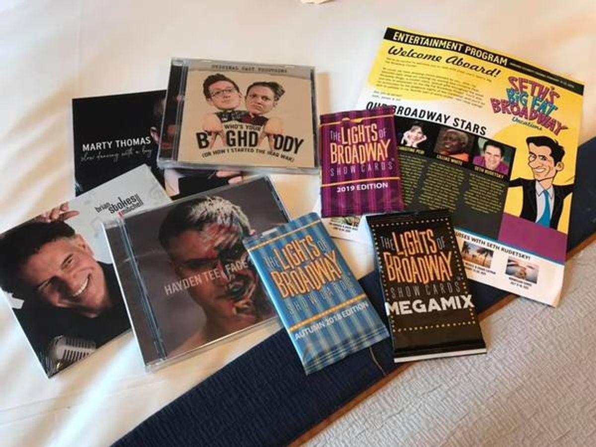 You can win at Broadway Bingo, Broadway Trivia or Name That Tune and there are plenty of prizes thanks to sponsors like The Lights Of Broadway Showcards and Broadway Records.  This is what D. Scott Cooper won in the first days! at 