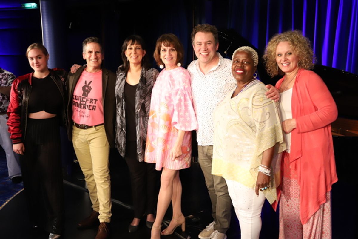 Here's the main players on #SethsBwayCruise
(LtoR)
Juli Wesley, (in charge of the art work)
Seth, Christine Pedi, Beth Leavel, James Wesley (co-host) Lillias White, Ann Van Cleave (who came with Beth and is a veteran of 7 Broadway shows!)
Broadway Bingo on #SethsBwayCruise has fabulous prizes. This T-shirt is directly from THE PROM!
 at 