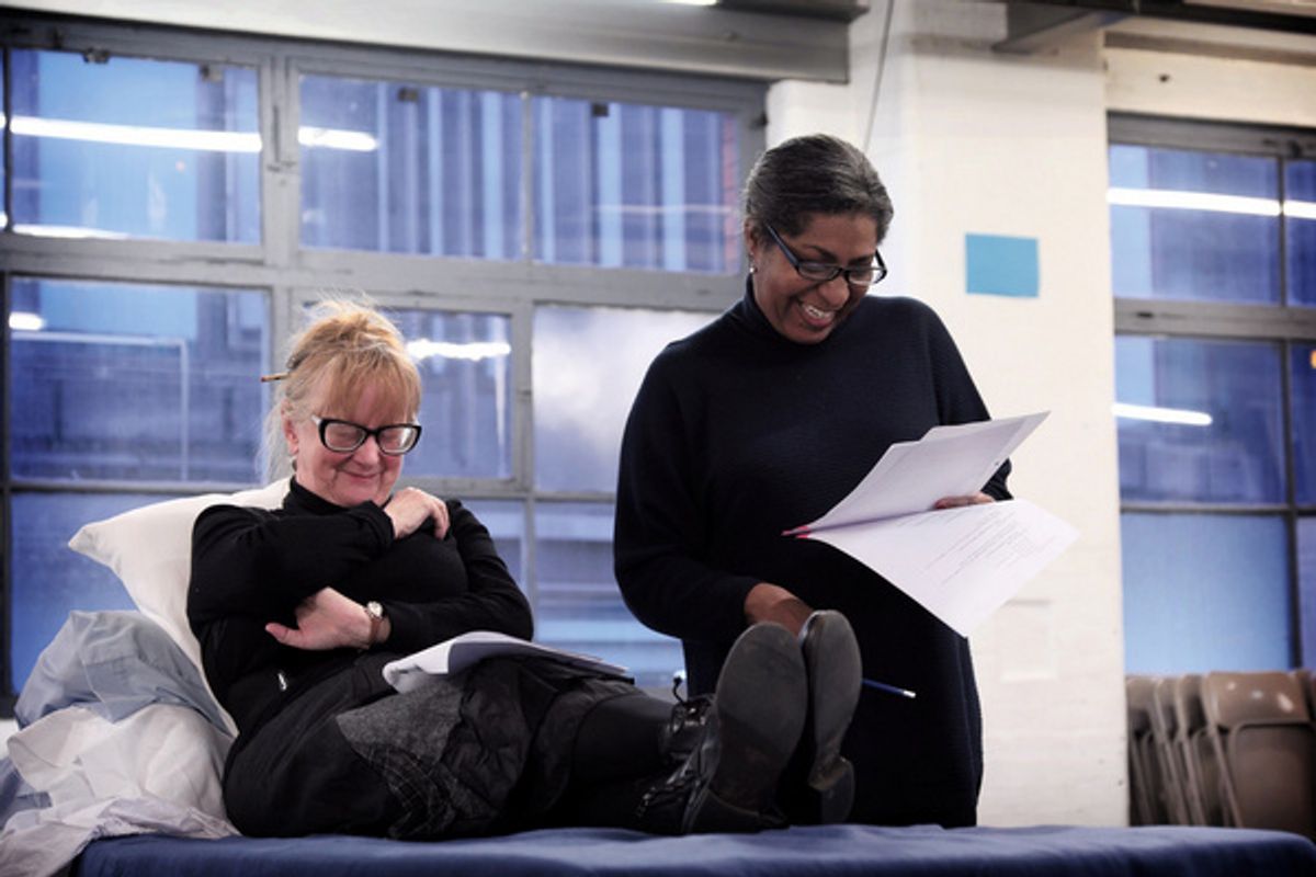 Eithne Browne and Maxine Finch in rehearsals for Maggie May at 