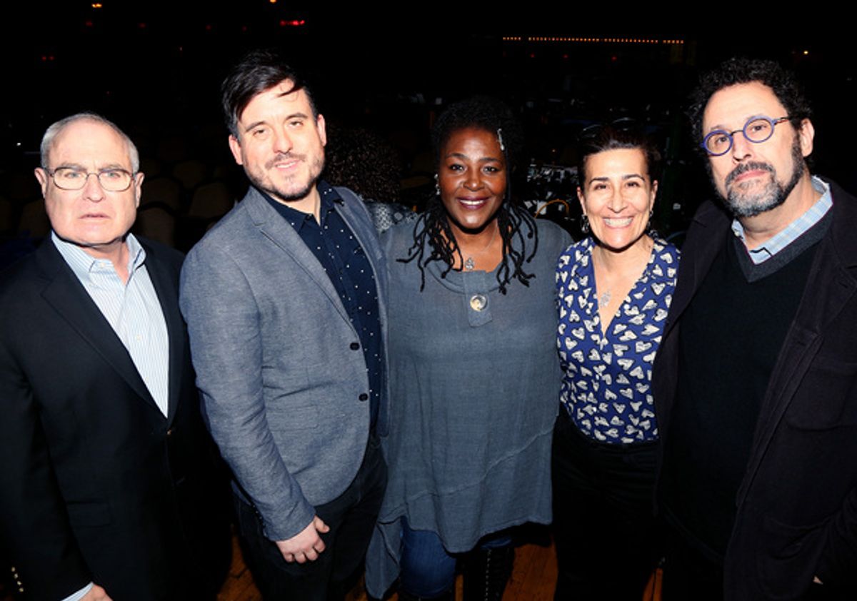 Todd Haimes, Michael Longhurst, Sharon D. Clarke, Jeanine Tesori and Tony Kushner at 