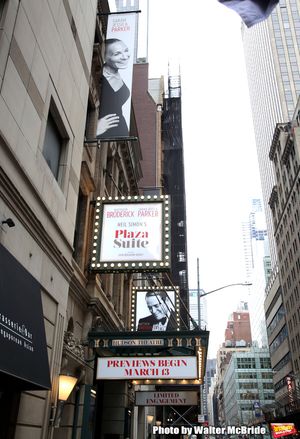 Theatre Marquee for the Neil Simon Play “Plaza Suite” starring Matthew Broderick and Sarah Jessica Parker on March 4, 2020 at the Hudson Theatre in New York City. @ BroadwayWorld Theatre Marquee for the Neil Simon Play “Plaza Suite” starring Matthew Broderick Photo