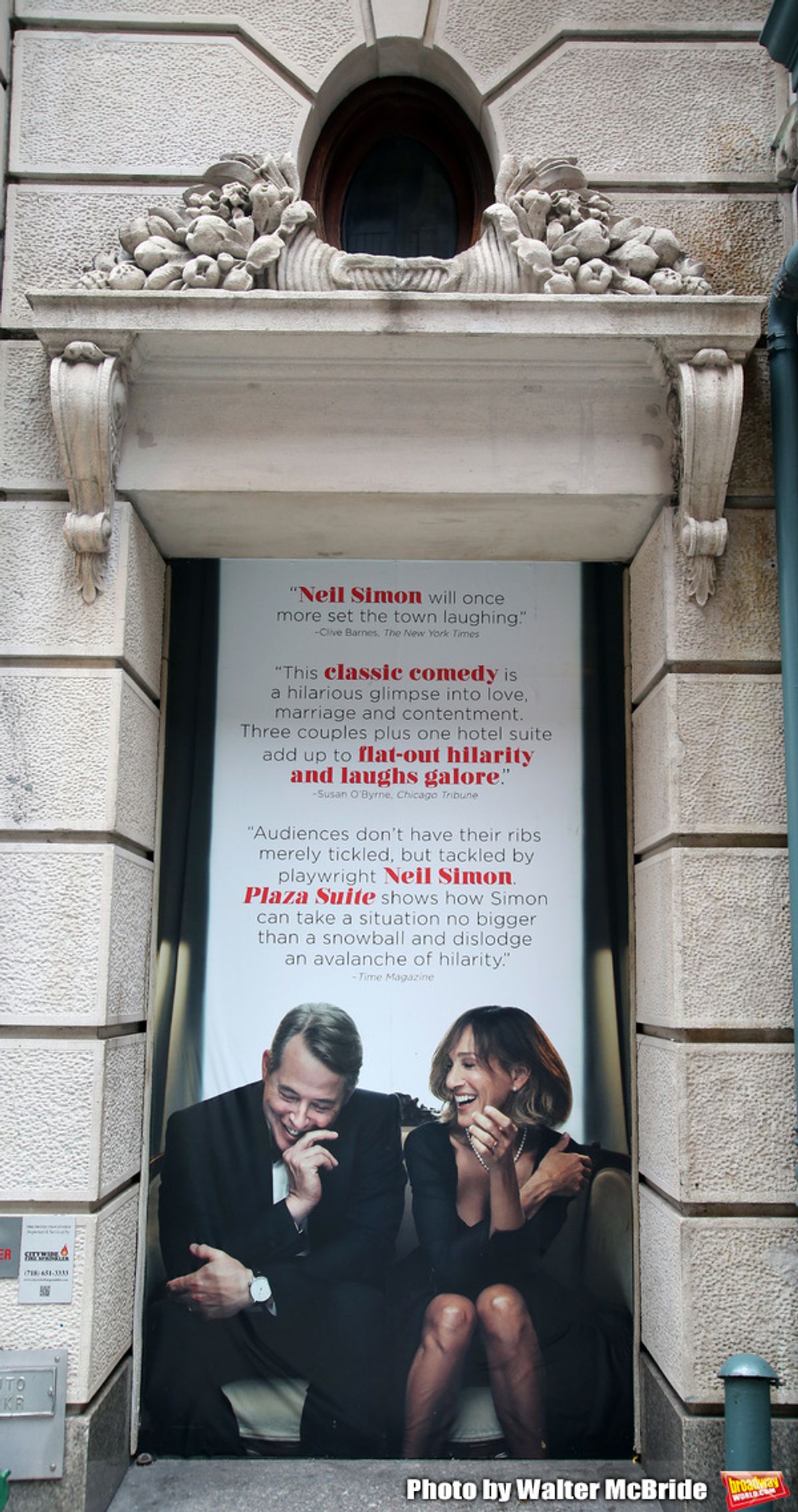 Theatre Marquee for the Neil Simon Play “Plaza Suite” starring Matthew Broderick and Sarah Jessica Parker on March 4, 2020 at the Hudson Theatre in New York City. at 