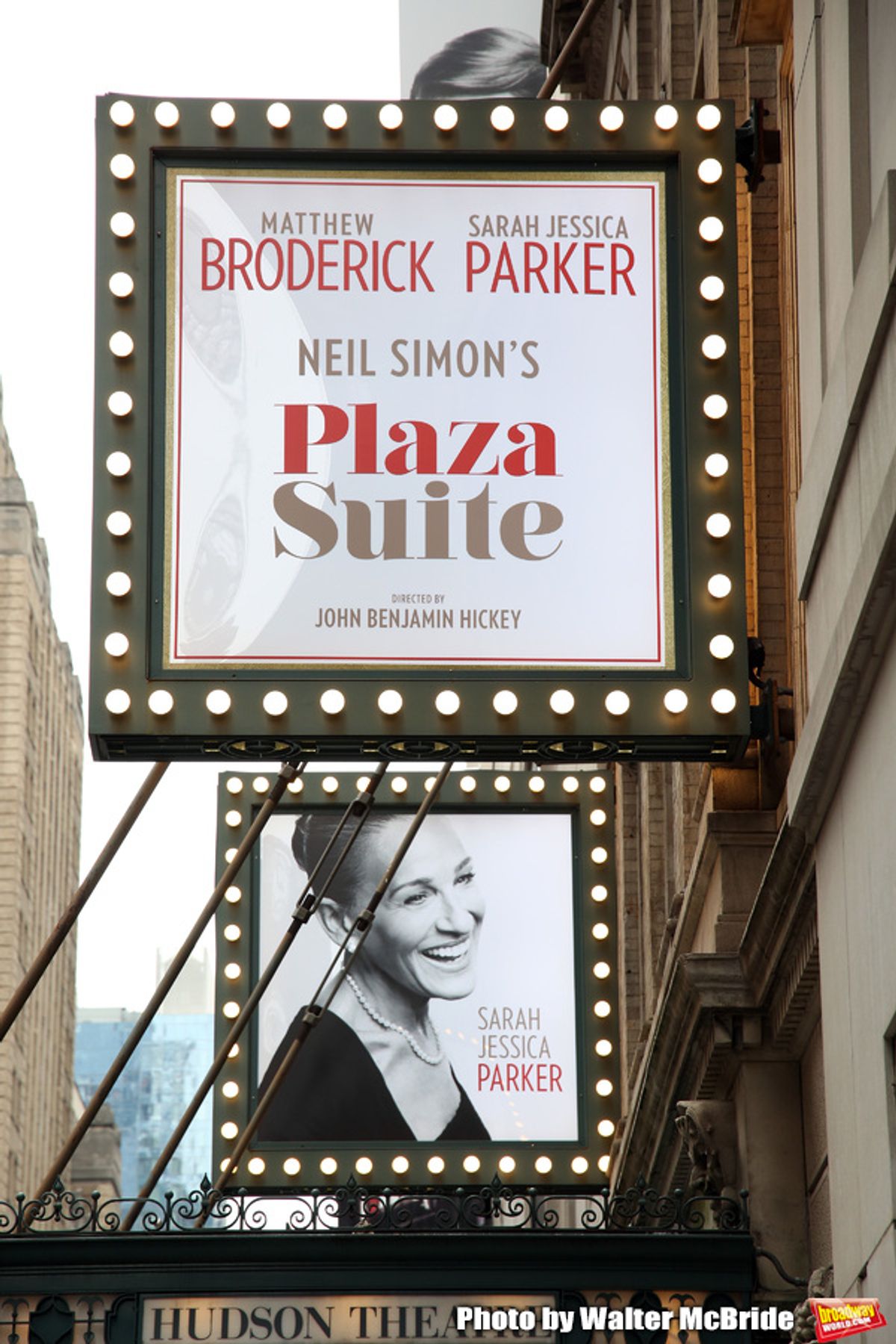 Theatre Marquee for the Neil Simon Play “Plaza Suite” starring Matthew Broderick and Sarah Jessica Parker on March 4, 2020 at the Hudson Theatre in New York City. at 