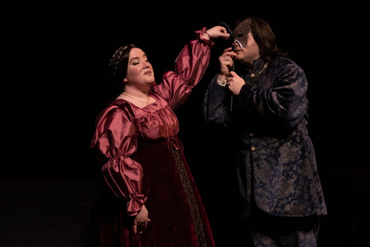 Juliette (Rachel Eve Holmes) and Rom o (Michael Vavases) meeting for the first time at the ball.  at 