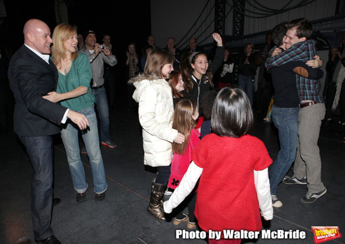 Anthony Warlow & cast members making their Broadway debuts attending the Broadway Opening Night Performance  Gypsy Robe Ceremony celebrating Merwin Foard recipient  for 'Annie' at the Palace Theatre in New York City on 11/08/2012 at 