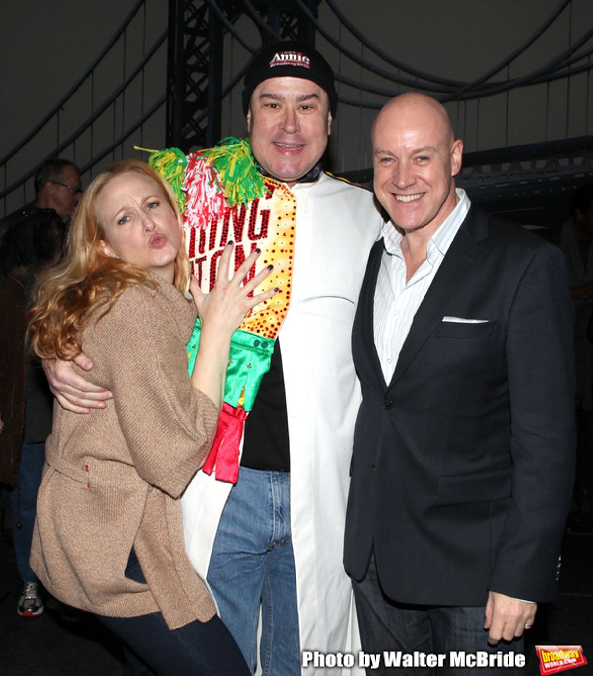 Katie Finneran, Merwin Foard, Anthony Warlow  attending the Broadway Opening Night Performance  Gypsy Robe Ceremony celebrating Merwin Foard recipient  for 'Annie' at the Palace Theatre in New York City on 11/08/2012 at 