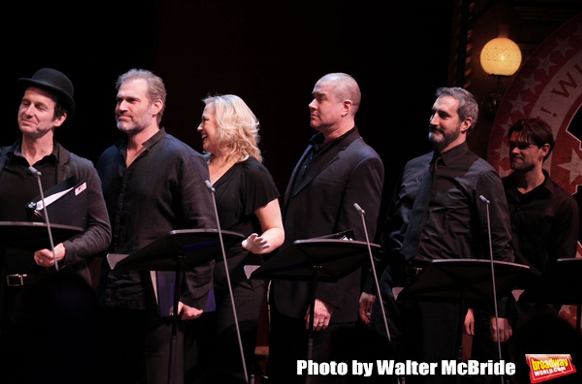 The ensemble cast featuring Denis O'Hare, Marc Kudisch, Sally Wilfert, Merwin Foard, Ken Krugman & Chris Peluso  during the Roundabout Theatre Company's One Night Only Benefit of 'Assassins' at Studio 54 in New York City. December 3, 2012. at 