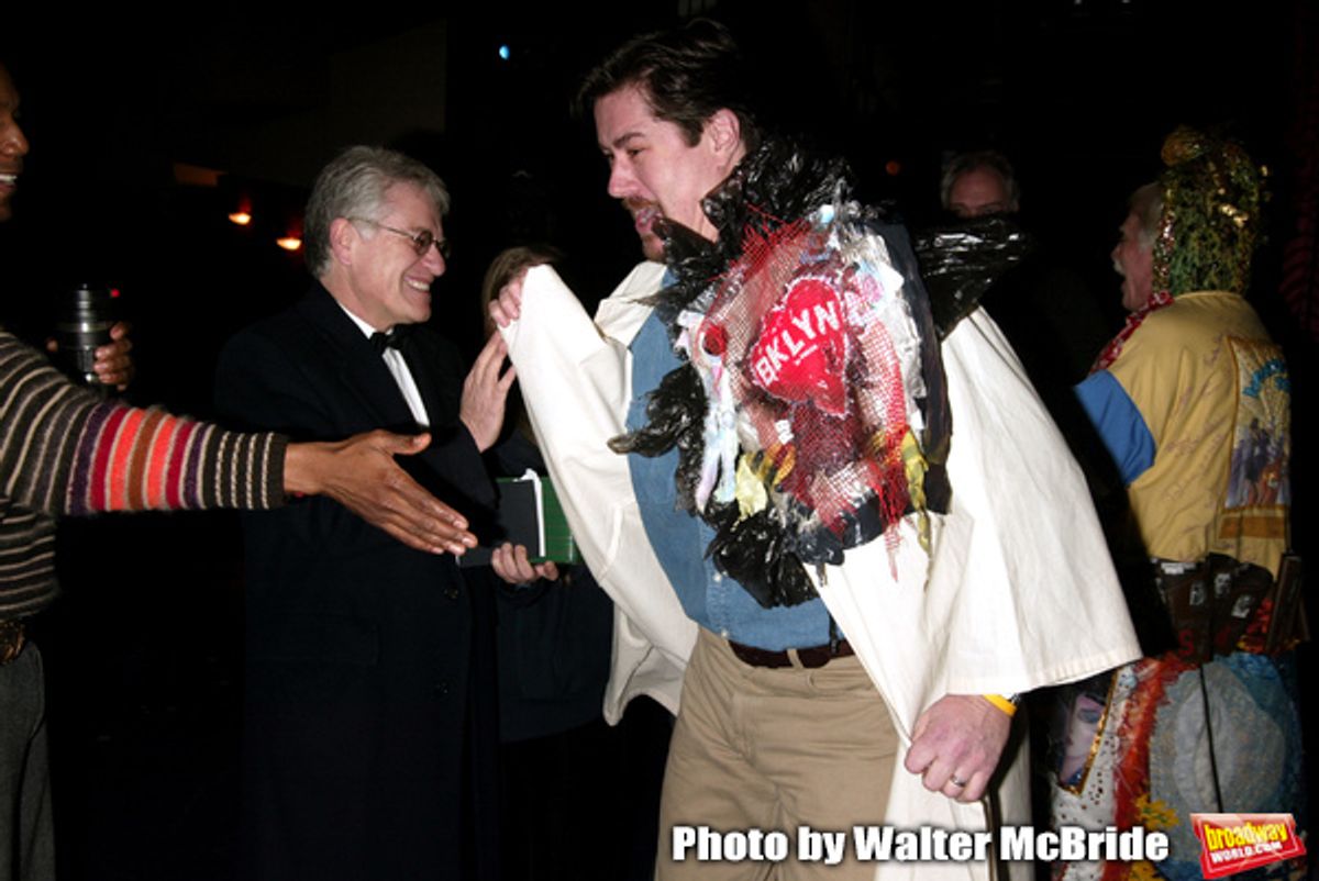 Merwin Foard ( Gypsy winner La Cage Aux Folles )
with Harvey Fierstein and cast members Attending the Opening Night Gypsy Robe Ceremony for LA CAGE aux FOLLES at the Marquis Theatre in New York City.
December 9, 2004 at 