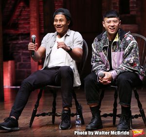 Daniel Yearwood and Preston Mui during the Q & A before The Rockefeller Foundation and The Gilder Lehrman Institute of American History sponsored High School student #eduHAM matinee performance of "Hamilton" at the Richard Rodgers Theatre on 3/12/2020 in New York City. @ BroadwayWorld Daniel Yearwood and Preston Mui during the Q & A before The Rockefeller Foundation an Photo