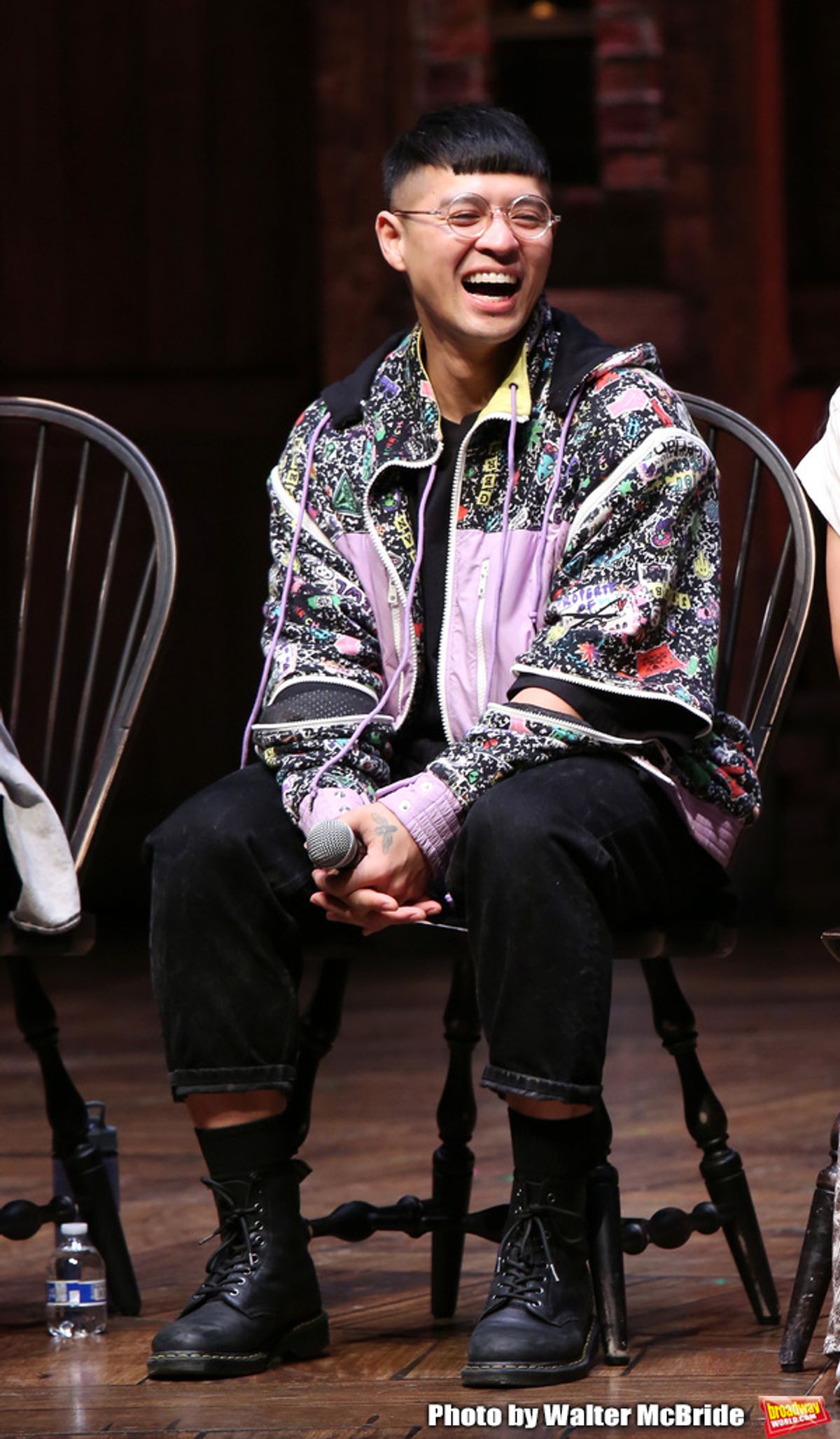 Preston Mui during the Q & A before The Rockefeller Foundation and The Gilder Lehrman Institute of American History sponsored High School student #eduHAM matinee performance of 'Hamilton' at the Richard Rodgers Theatre on 3/12/2020 in New York City. at 