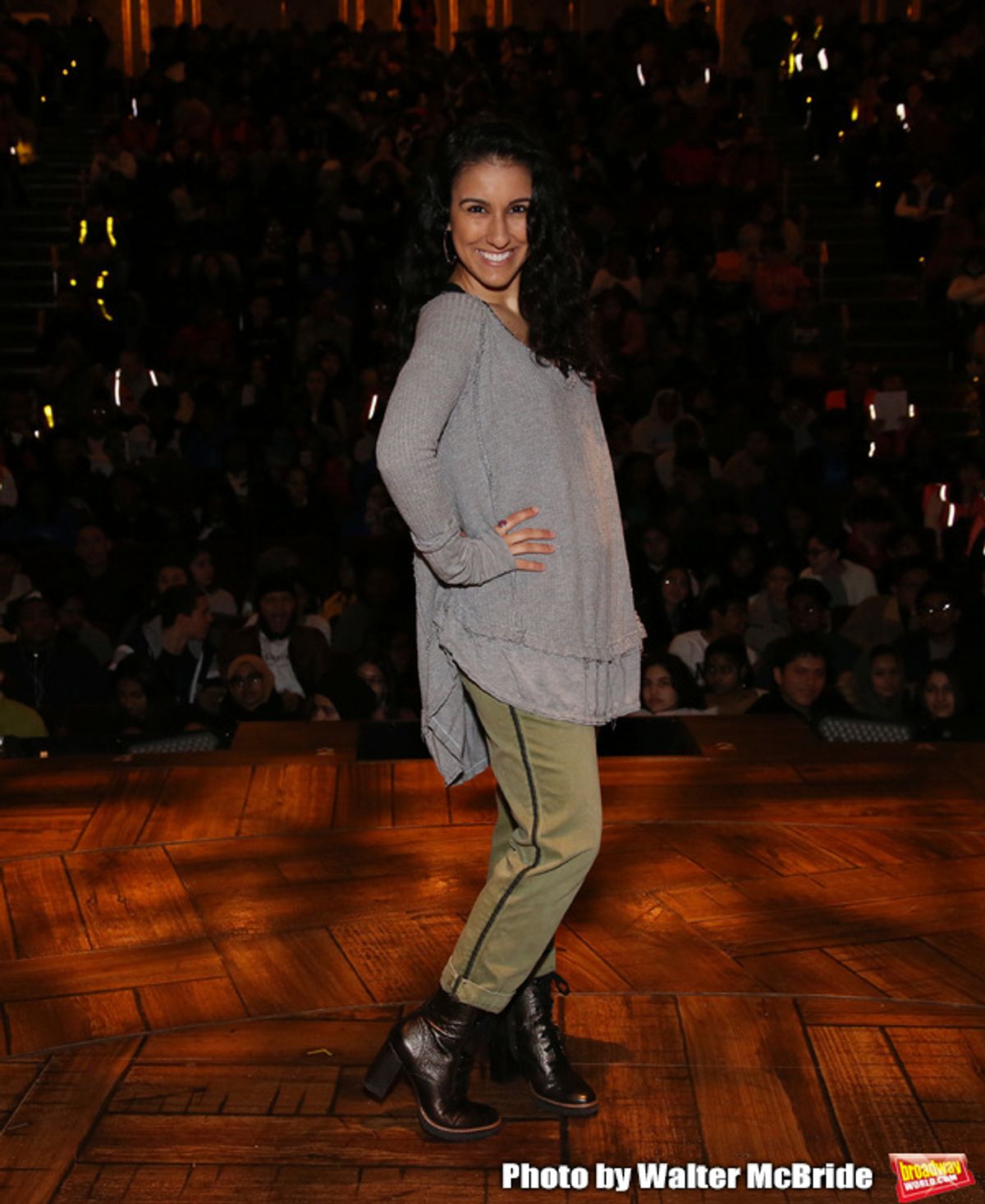 Gabriella Sorrentino during the Q & A before The Rockefeller Foundation and The Gilder Lehrman Institute of American History sponsored High School student #eduHAM matinee performance of 'Hamilton' at the Richard Rodgers Theatre on 3/12/2020 in New York City. at 