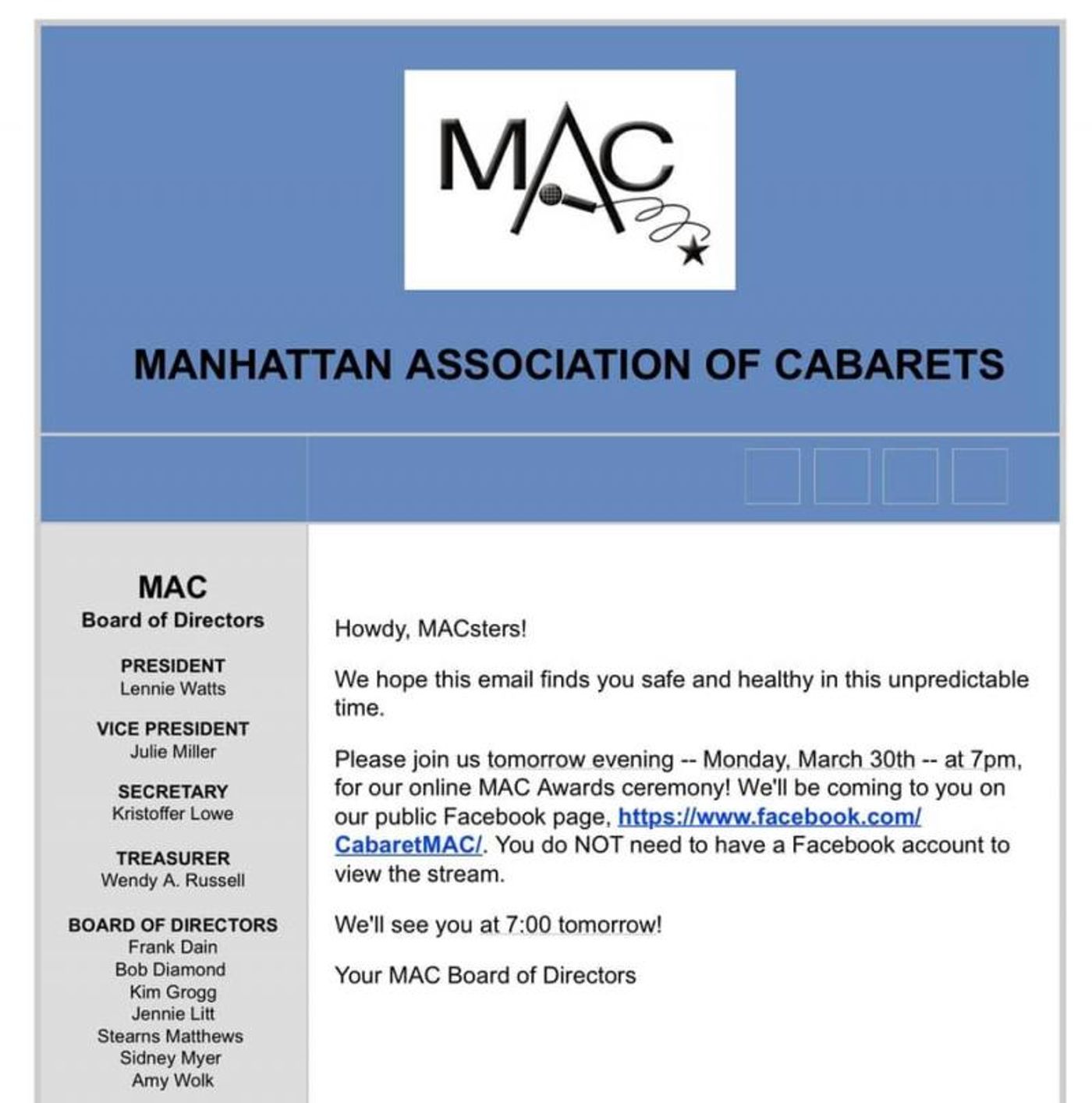 Feature: MAC AWARDS Will Be Announced Live Via Facebook Monday. March 30th at 7 pm  Image