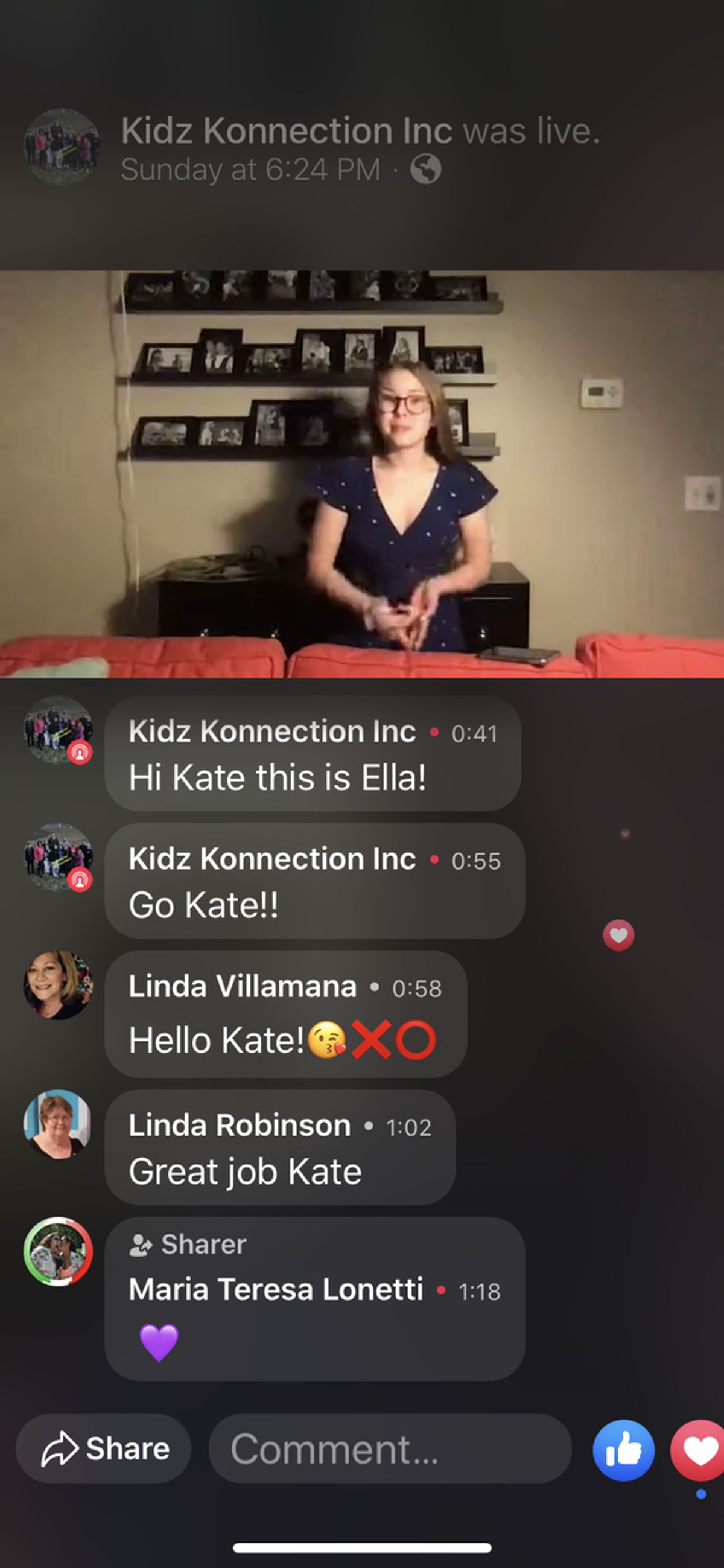 Kate Robinson in her home from their live Facebook cabaret at 