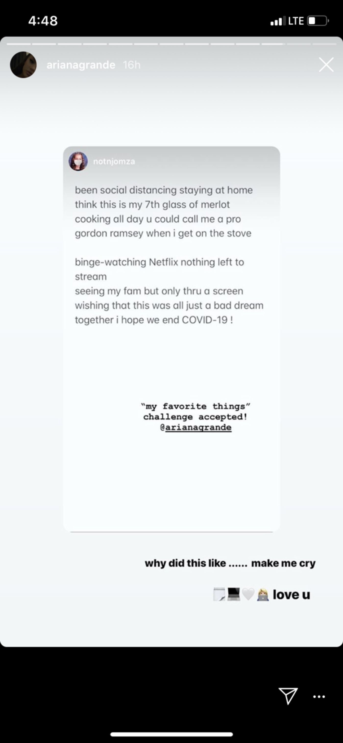 Ariana Grande Launches #QuarantineThings Parody Challenge Ariana Grande Launches #QuarantineThings Parody Challenge Image