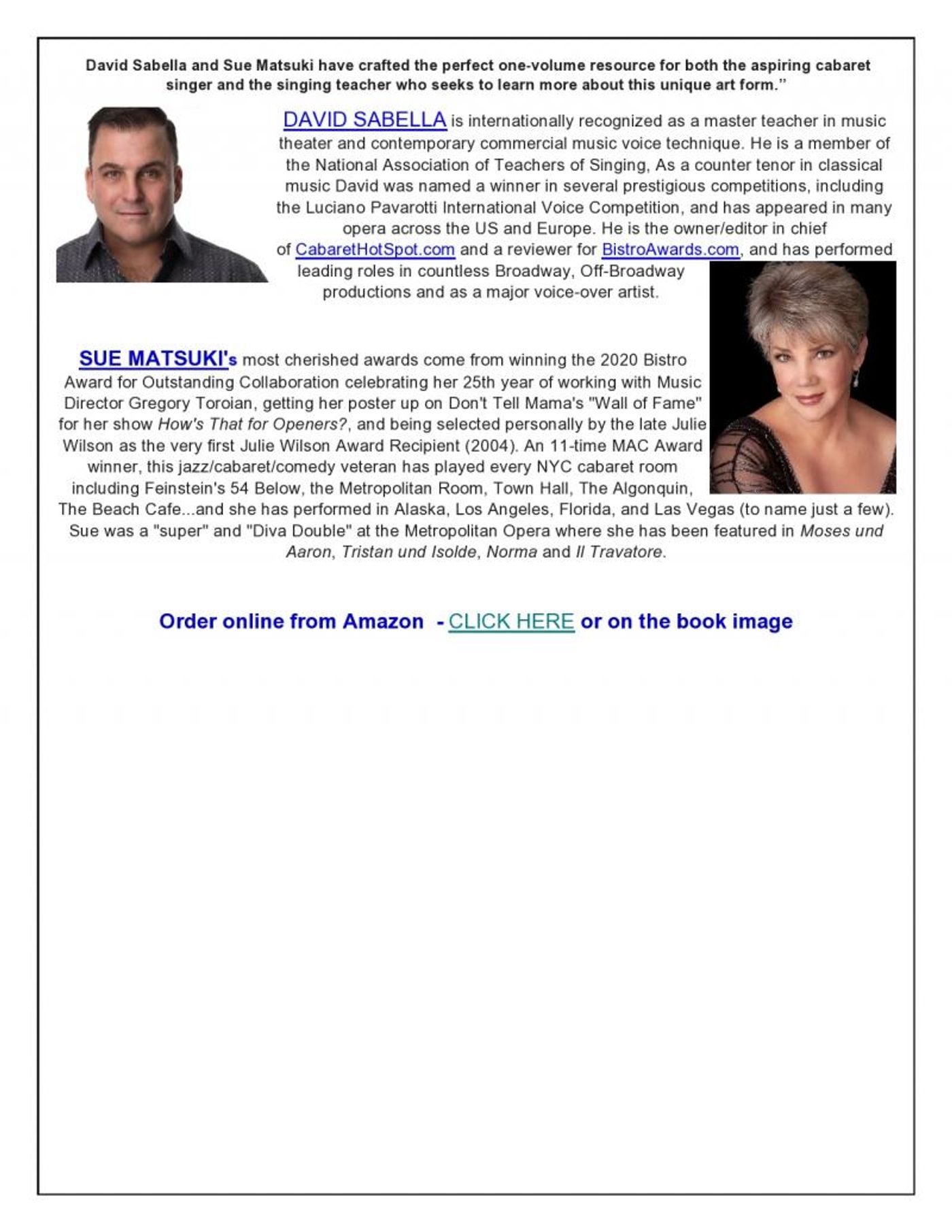 BWW Previews: Matsuki and Sabella Discuss New Book SO YOU WANT TO SING CABARET In Virtual Book Talk  Image