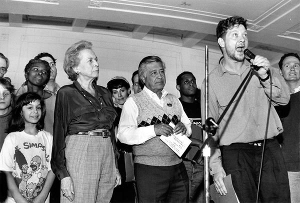 Elaine Steinbeck at a rally with Cesar Chavez and the cast of the Tony Award-winning  Photo