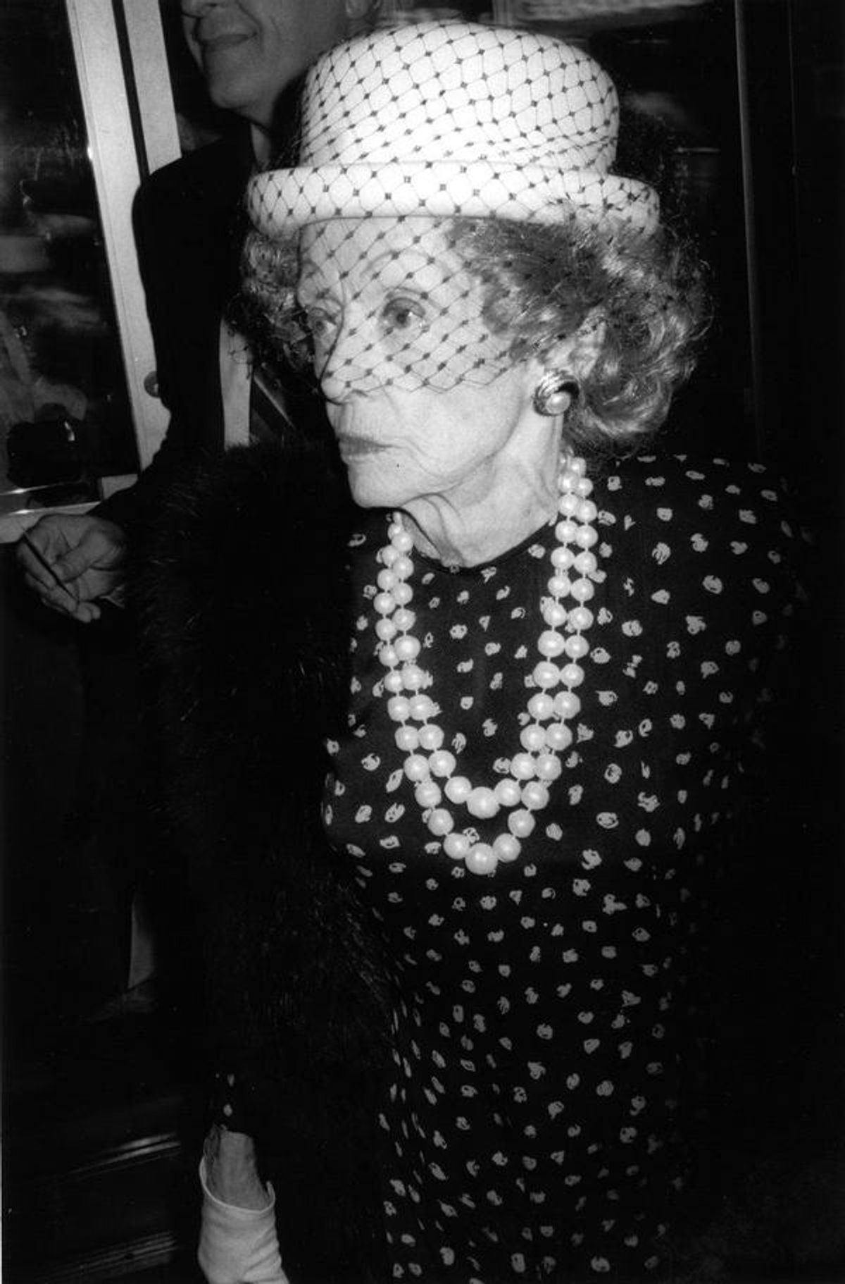 Bette Davis arriving for STEEL MAGNOLIAS at the Lucille Lortel. By the end of the performance there were 500 people waiting behind police barricades on Christopher Street. She said 'Oh, good. I'll sing 'I've Written a Letter to Daddy.''
 at 