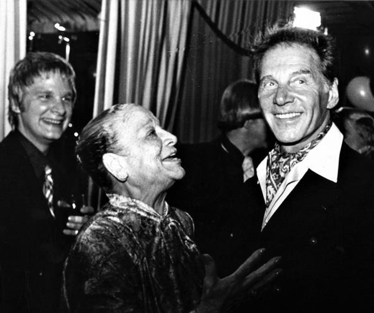 With the legendary Bricktop on the occasion of escorting her to the celebration of the launch of Jean-Claude Baker's 'TeleFrance' cable show at the Regency, 1980. She is charming Jean-Pierre Aumont. Later she performed some memorable duets with Stephane Grappelli playing his jazz violin at 