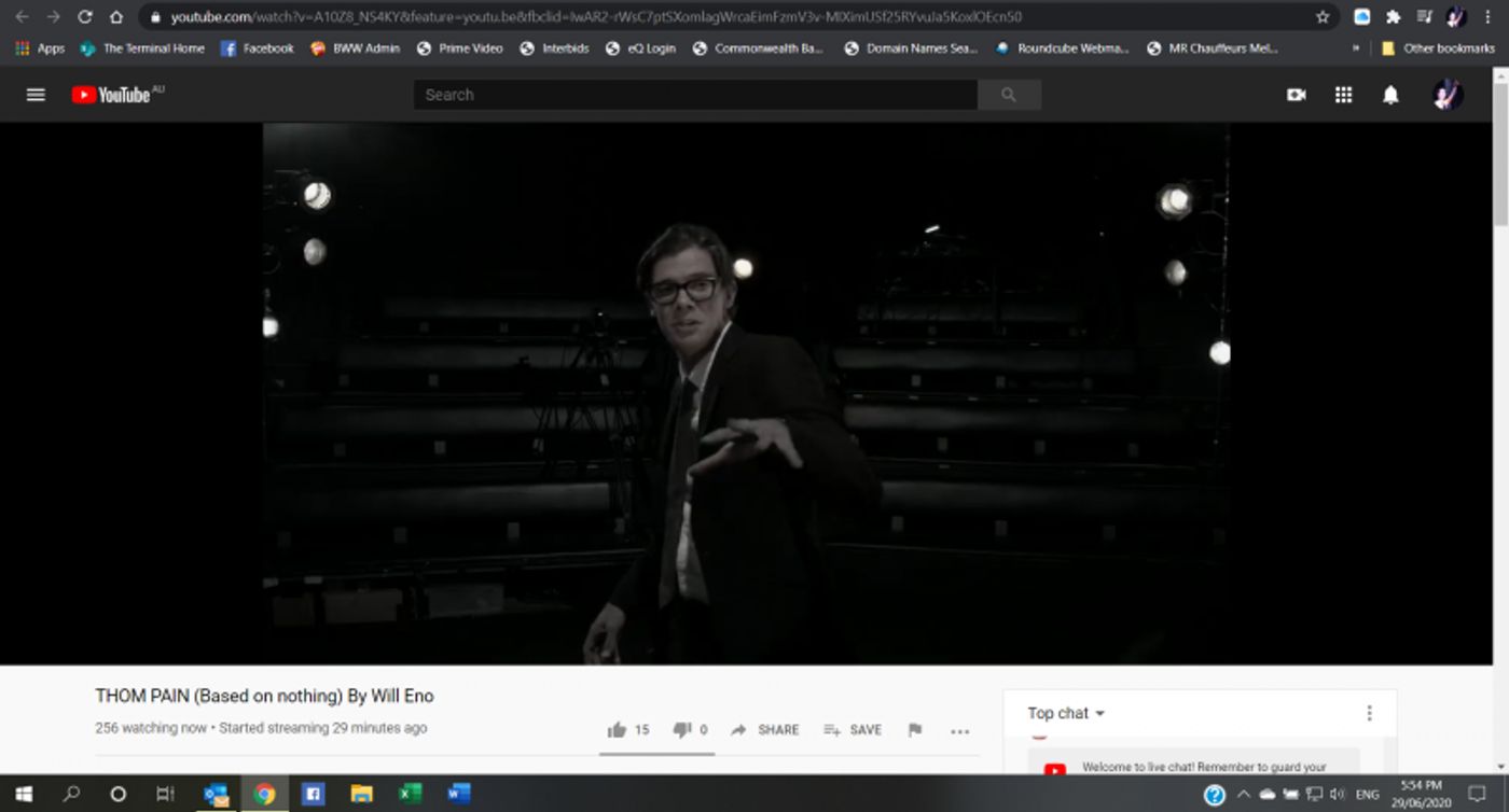 Review: Will Eno's THOM PAIN (BASED ON NOTHING) Is Presented For A Socially Distanced Audience In A Live Performance Streamed Online.  Image