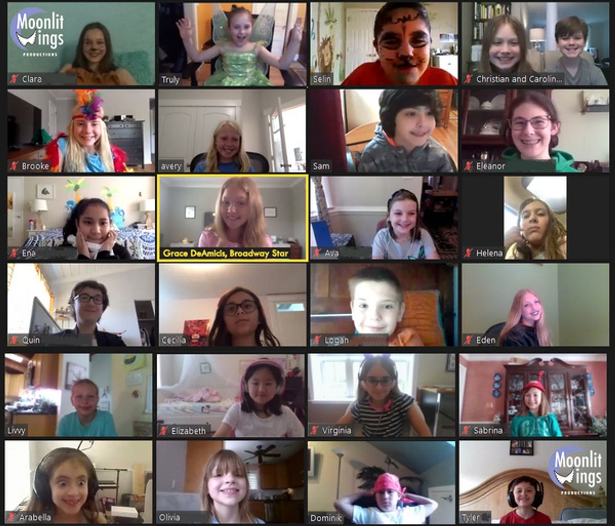 Young performers from Moonlit Wings Productions Virtual Broadway Camp chatted with Harry Potter and the Cursed Child star Grace DeAmicis during an online meet-and-greet  at 