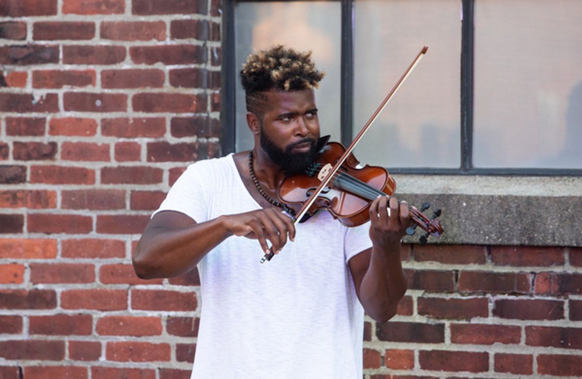 Violinist Big Luxe in rehearsal for DECAMERON, PROVIDENCE; presented by The Wilbury Theatre Group and WaterFire Providence (photo by Erin X. Smithers). at First Look At The Wilbury Theatre Group and WaterFire Providence's DECAMERON, PROVIDENCE