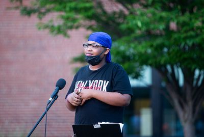 Students from the Langston Hughes Community Poetry Collective in rehearsal for DECAME Photo