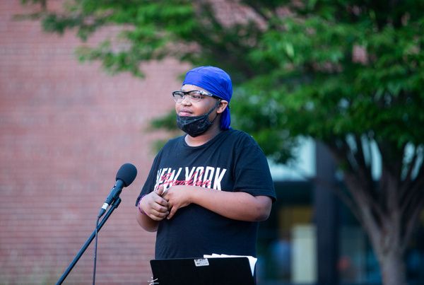 Students from the Langston Hughes Community Poetry Collective in rehearsal for DECAME Photo