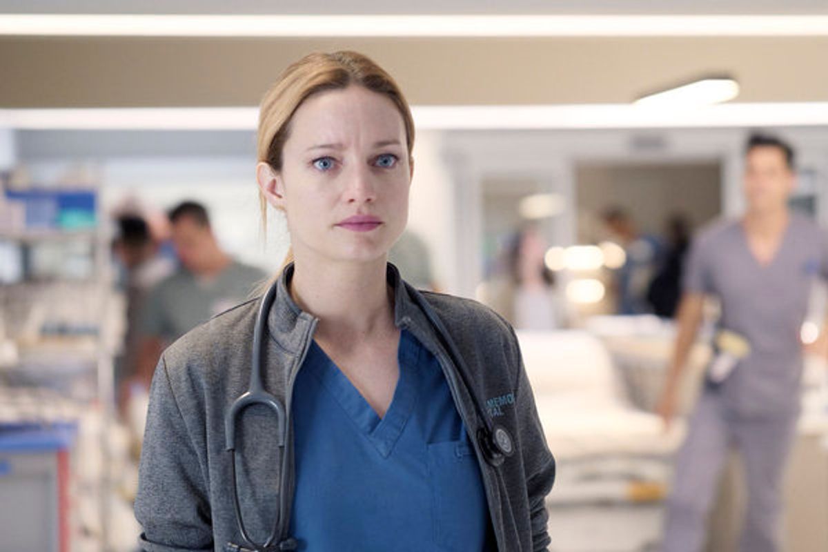 Laurence Leboeuf as Dr. Magalie Leblanc (Photo by: Yan Turcotte/Sphere Media/CTV/NBC) at See Hamza Haq, Ayisha Issa, and Laurence Leboeuf in TRANSPLANT on NBC