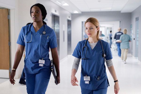 Ayisha Issa as Dr. June Curtis, Laurence Leboeuf as Dr. Magalie Leblanc (Photo by: Ya Photo