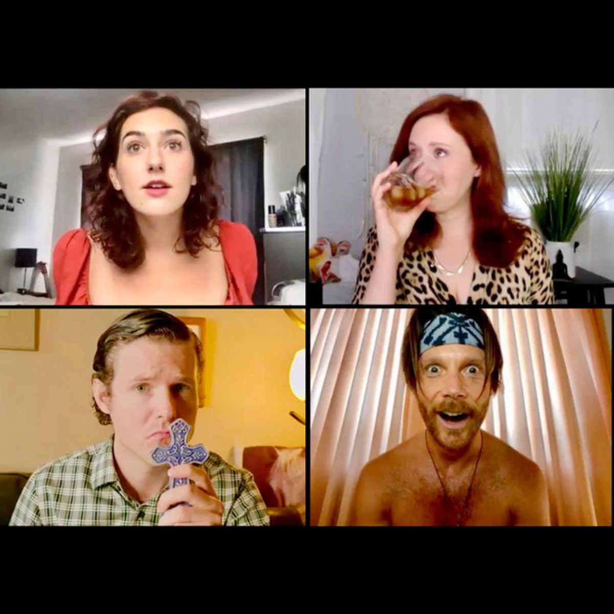 Christine Lane as Else (left), Ashley Ford as Dr. Elba (right), Spencer Irwin as Stewart (bottom left), Adam Dorsey as Martan at 