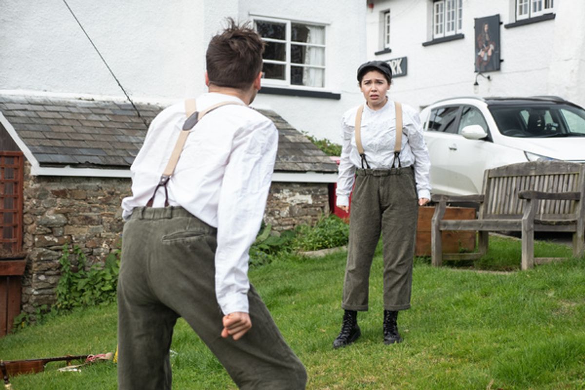 Emily Costello and James Demaine at Michael Morpurgo Shows Cast of PRIVATE PEACEFUL the Village That Inspired His Novel