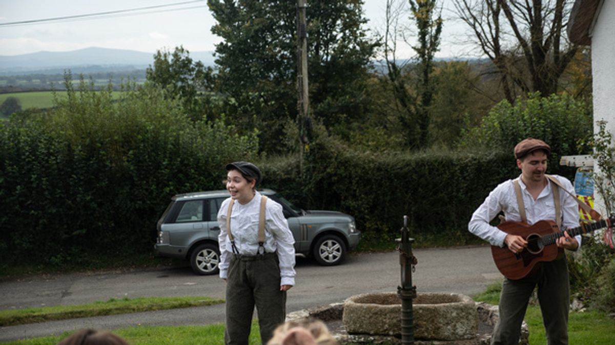 Emily Costello and James Demaine at Michael Morpurgo Shows Cast of PRIVATE PEACEFUL the Village That Inspired His Novel
