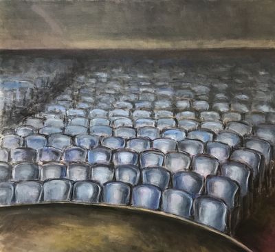 Lonely Seats (30x30”, oil on canvas) by Cara London, painted from the stage at the  Photo