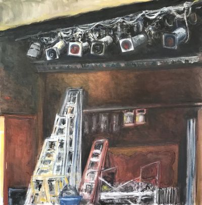 Upstage right and backstage (30x30'' oil on canvas)  by Cara London.

 Photo