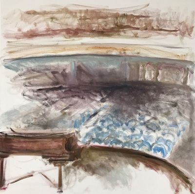Empty Theater with Baby Grand, (30x30'' oil on canvas), by Cara London.

 Photo