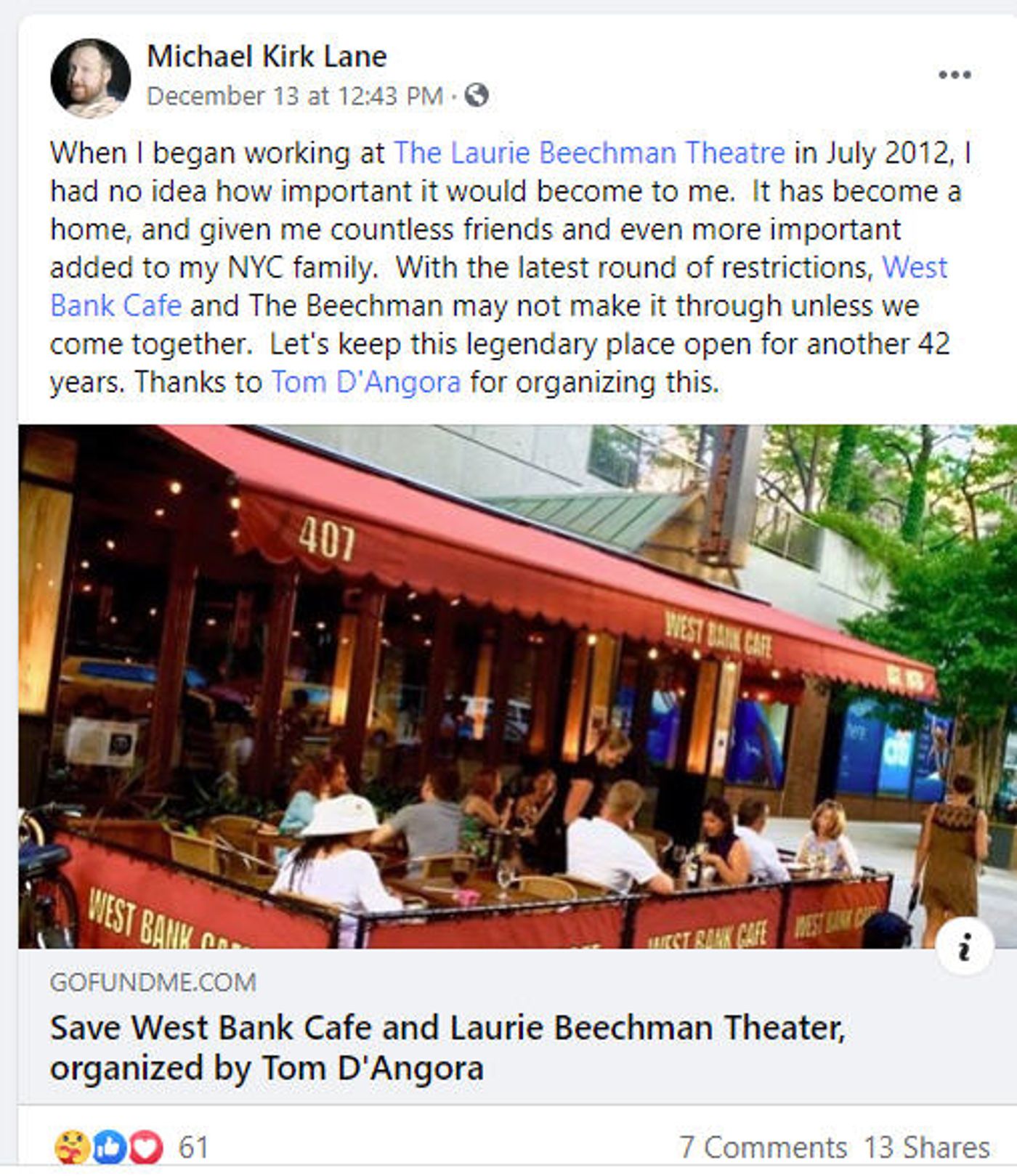 Interview: Tom D'Angora of SAVE WEST BANK CAFE VIRTUAL TELETHON on Christmas Day Interview: Tom D'Angora of SAVE WEST BANK CAFE VIRTUAL TELETHON on Christmas Day Image