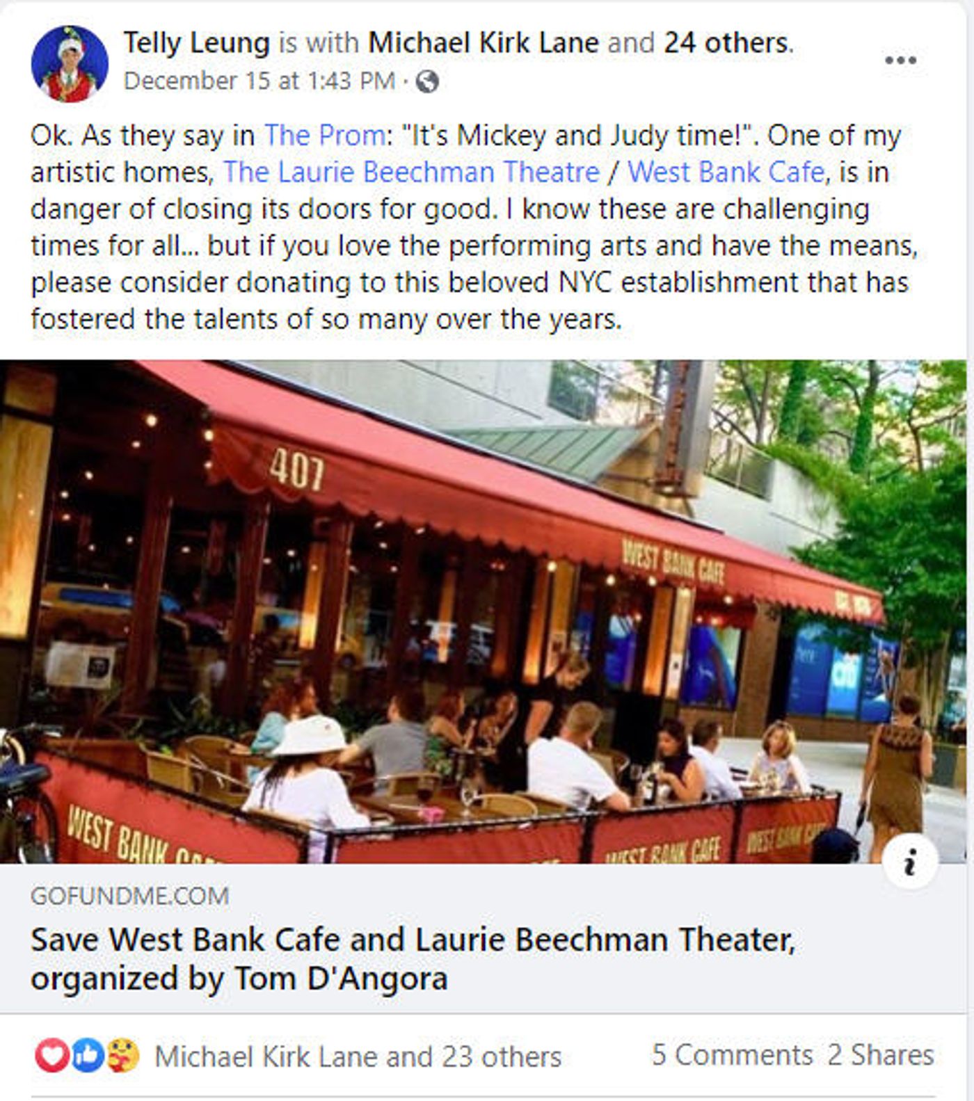 Interview: Tom D'Angora of SAVE WEST BANK CAFE VIRTUAL TELETHON on Christmas Day Interview: Tom D'Angora of SAVE WEST BANK CAFE VIRTUAL TELETHON on Christmas Day Image