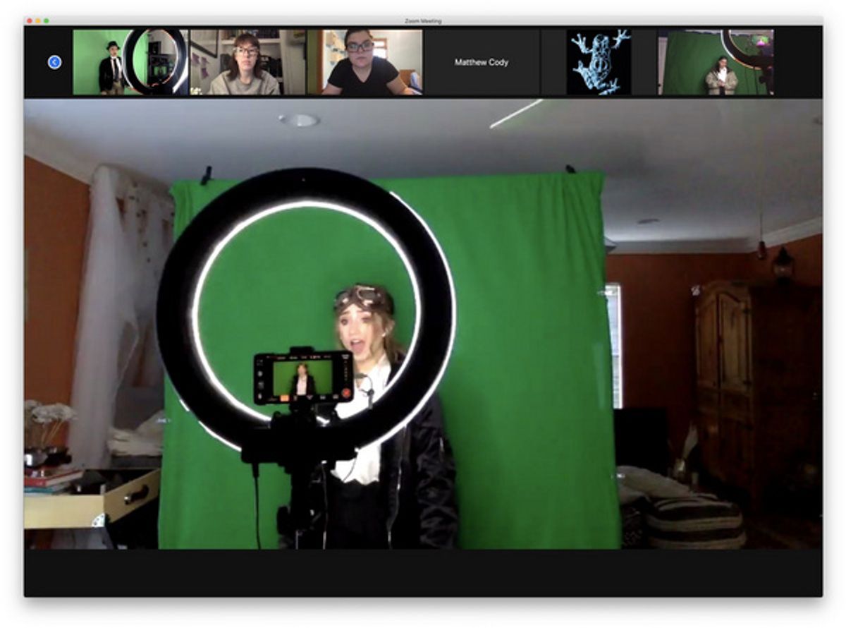 Emily Van Vliet Perea sings directly into the camera at THE AVIATRIX: A New Musical Wraps Filming