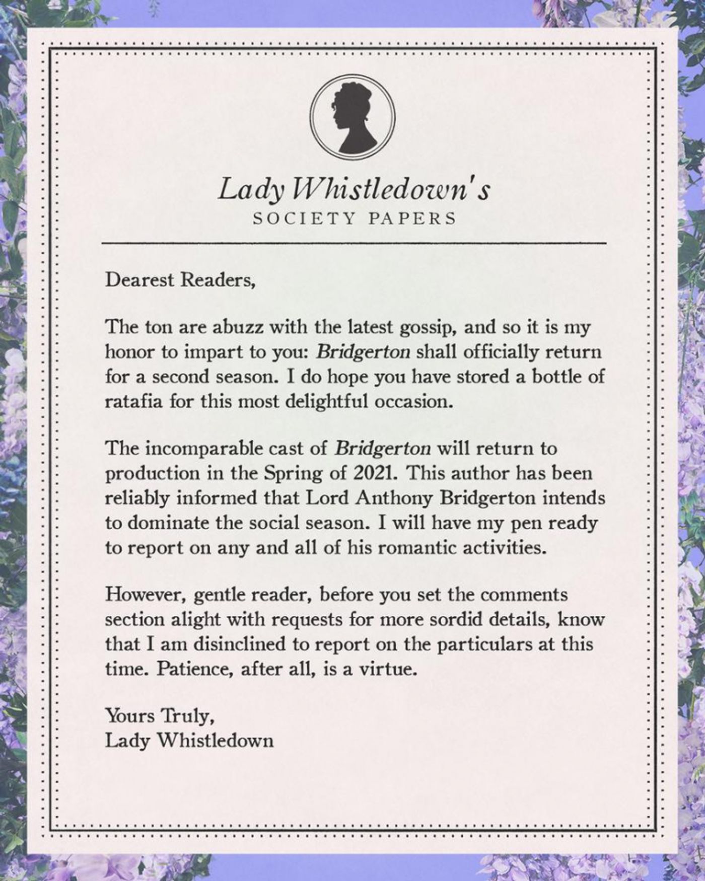 BRIDGERTON Renewed for Season Two  Image